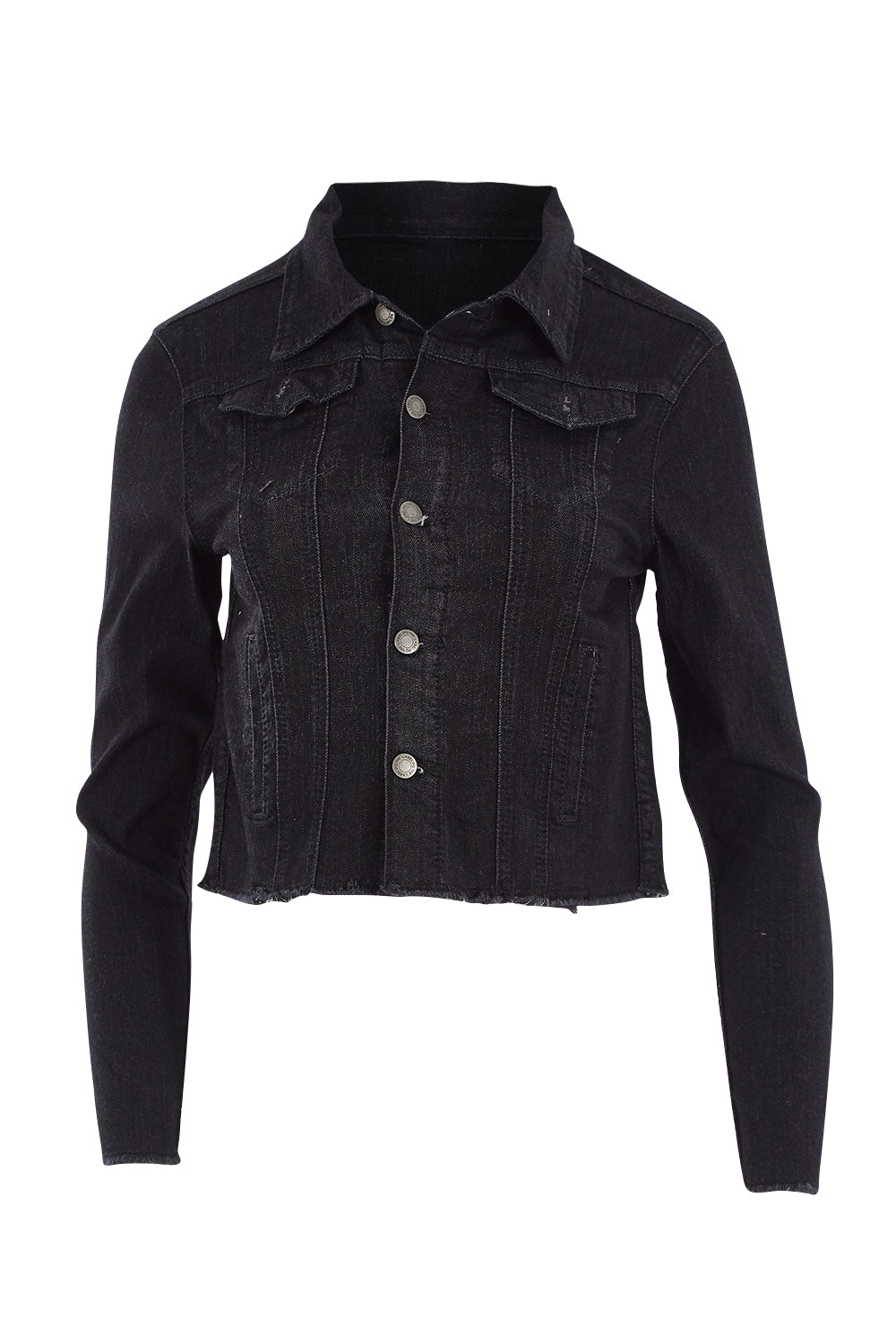 Product shot of the Denim Jacket in colour Black (Black), from the front