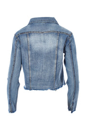 Product shot of the Denim Jacket in colour LightBlue (Blue), from the back