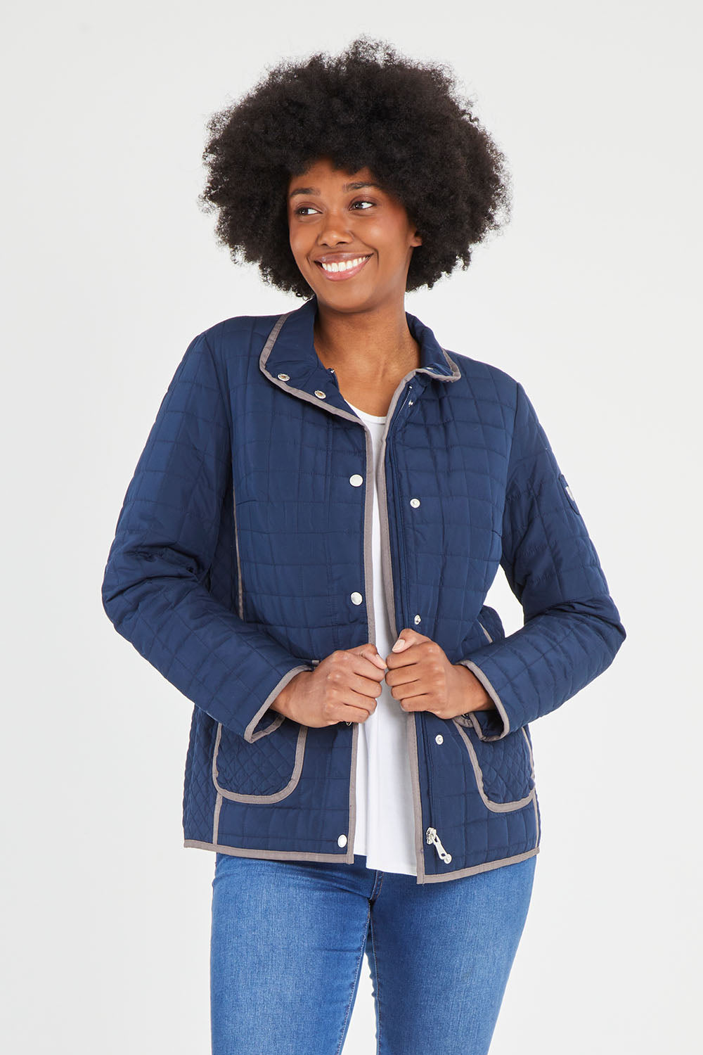 Preloved Diamond Stitch Quilted Lightweight Jacket - Navy