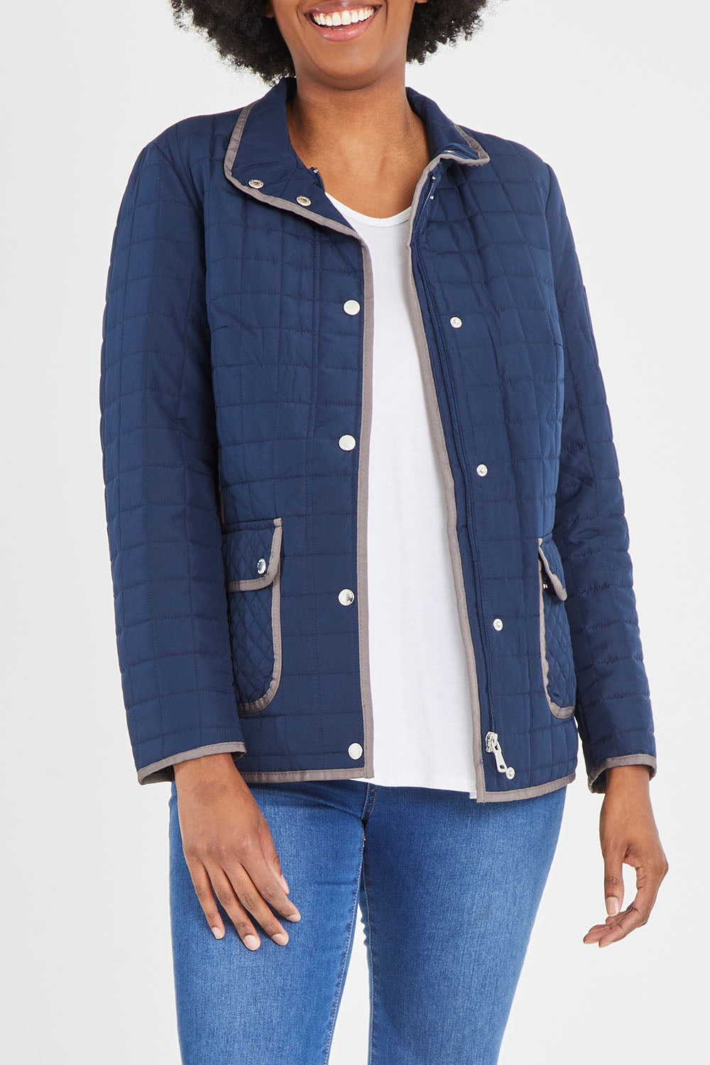 Preloved Diamond Stitch Quilted Lightweight Jacket - Navy