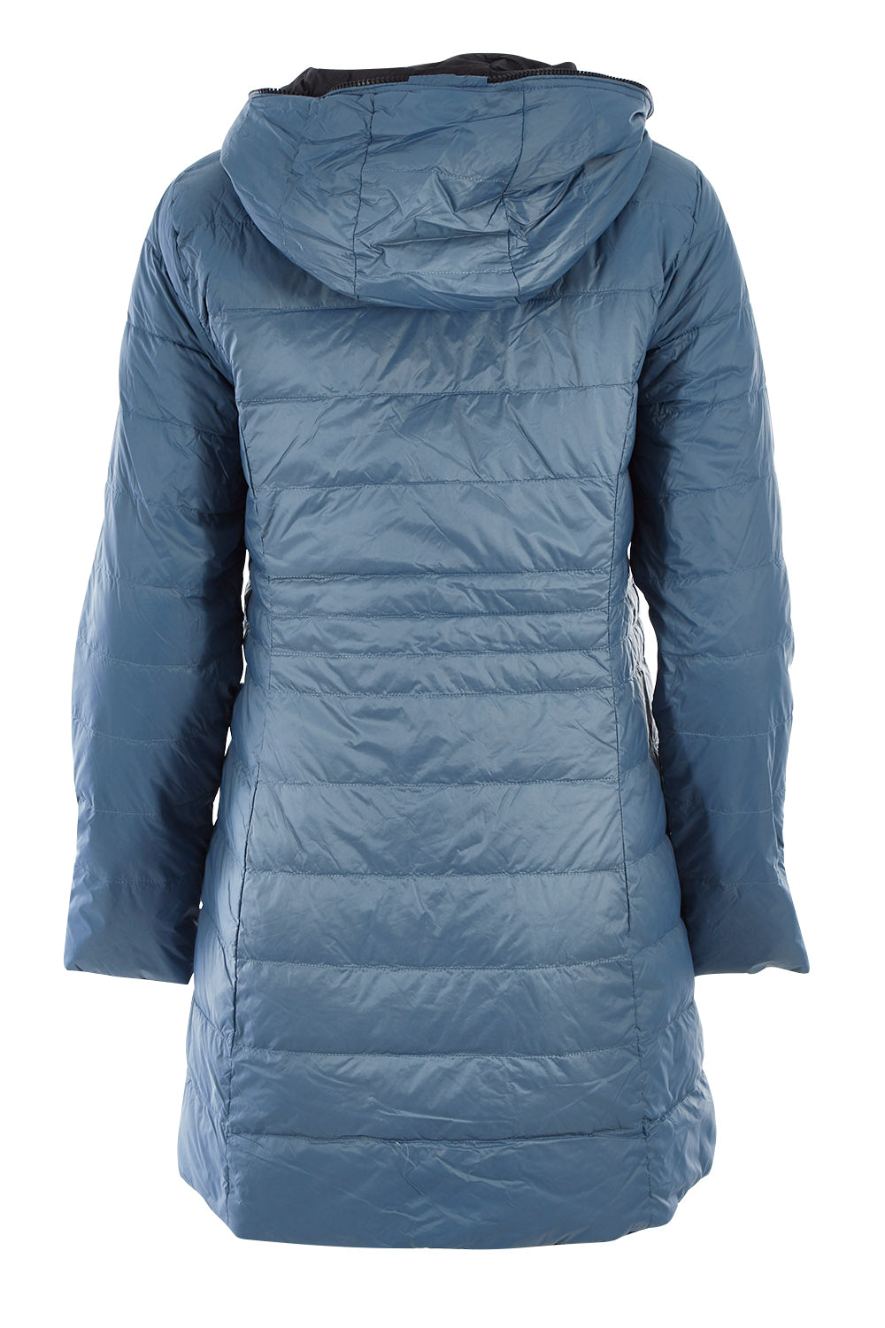 Product shot of the Reversible Down Jacket in colour CharBlack (Grey), from the back