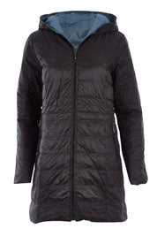 Product shot of the Reversible Down Jacket in colour CharBlack (Grey), detail