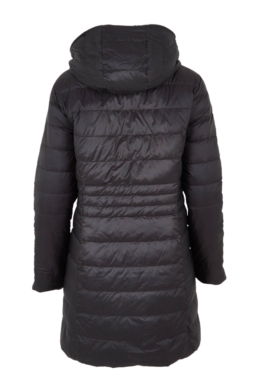 Product shot of the 3/4 Reversible Down Jacket in colour Safari (Black), from the back