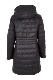 Product shot of the 3/4 Reversible Down Jacket in colour Safari (Black), from the back