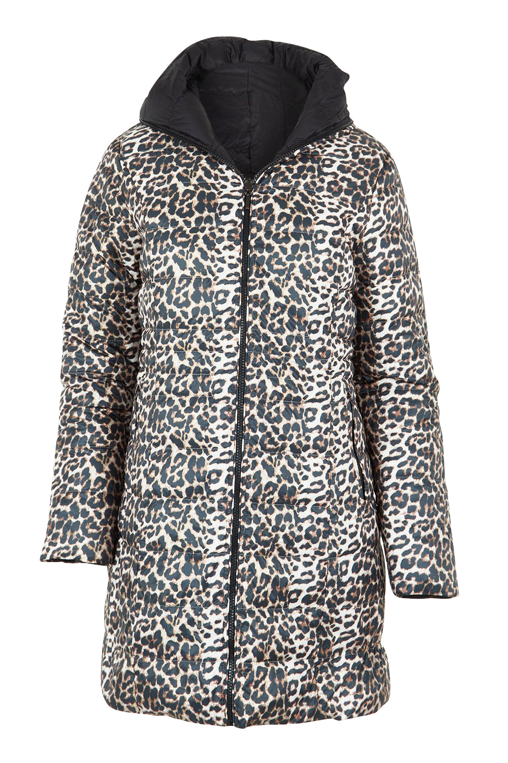 Product shot of the 3/4 Reversible Down Jacket in colour Safari (Black), detail