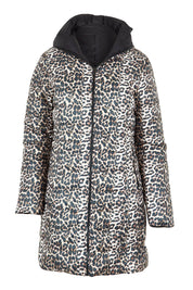 Product shot of the 3/4 Reversible Down Jacket in colour Safari (Black), detail