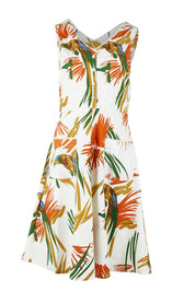 Product shot of the Harriet Dress in colour Parrot (White), from the front