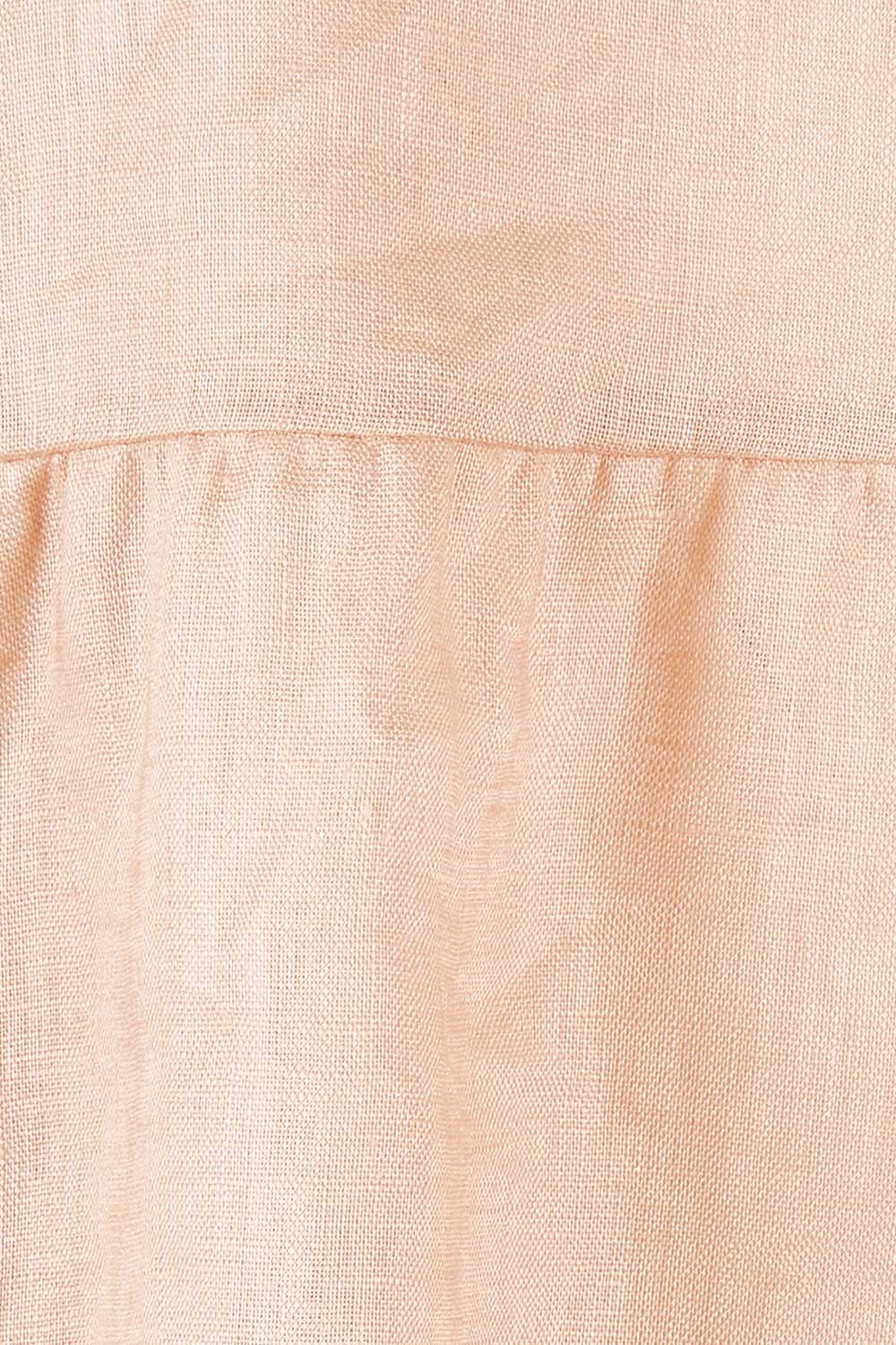 Product shot of the Eliza Linen Tiered Long Shirt in colour Nude, detail