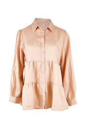 Product shot of the Eliza Linen Tiered Long Shirt in colour Nude, from the front
