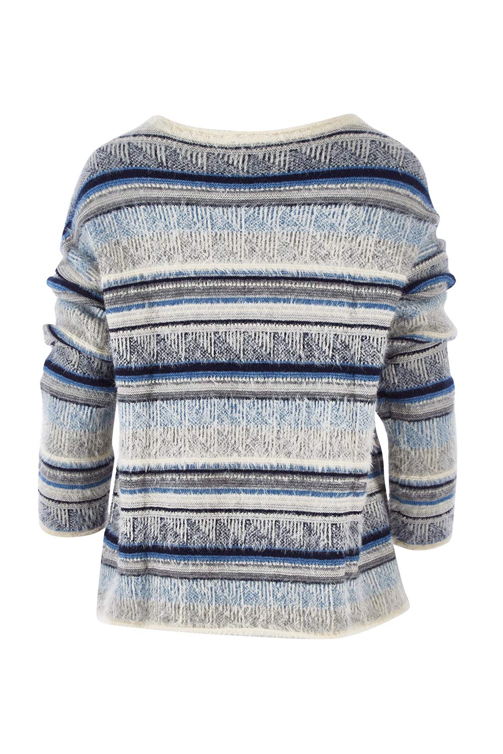 Product shot of the Renee Sweater in colour Multistrip (Grey), from the back