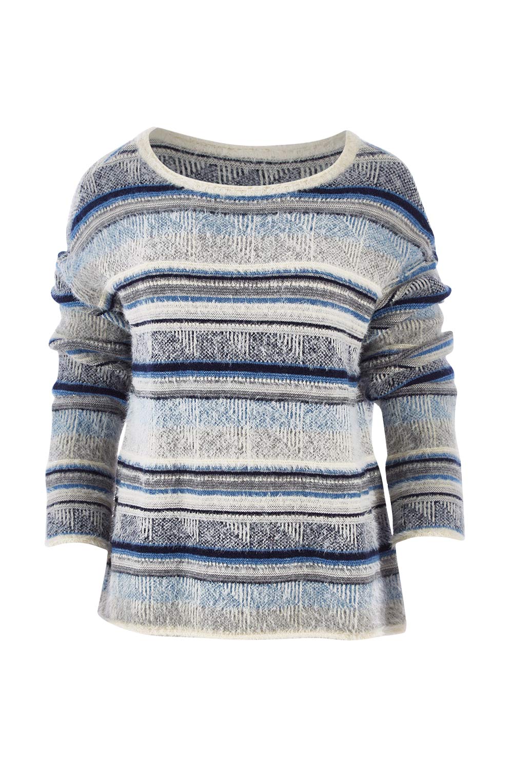 Product shot of the Renee Sweater in colour Multistrip (Grey), from the front