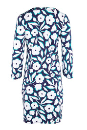 Product shot of the Ashley Dress in colour Flowers (Blue), from the back