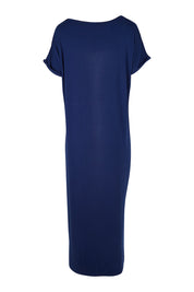 Product shot of the Elsie Dress in colour Navy (Blue), from the back