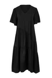 Product shot of the Florence Tiered Dress in colour Black (Black), from the front