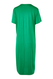 Product shot of The Bamboo Blend Button Dress in colour Jade (Green), from the back