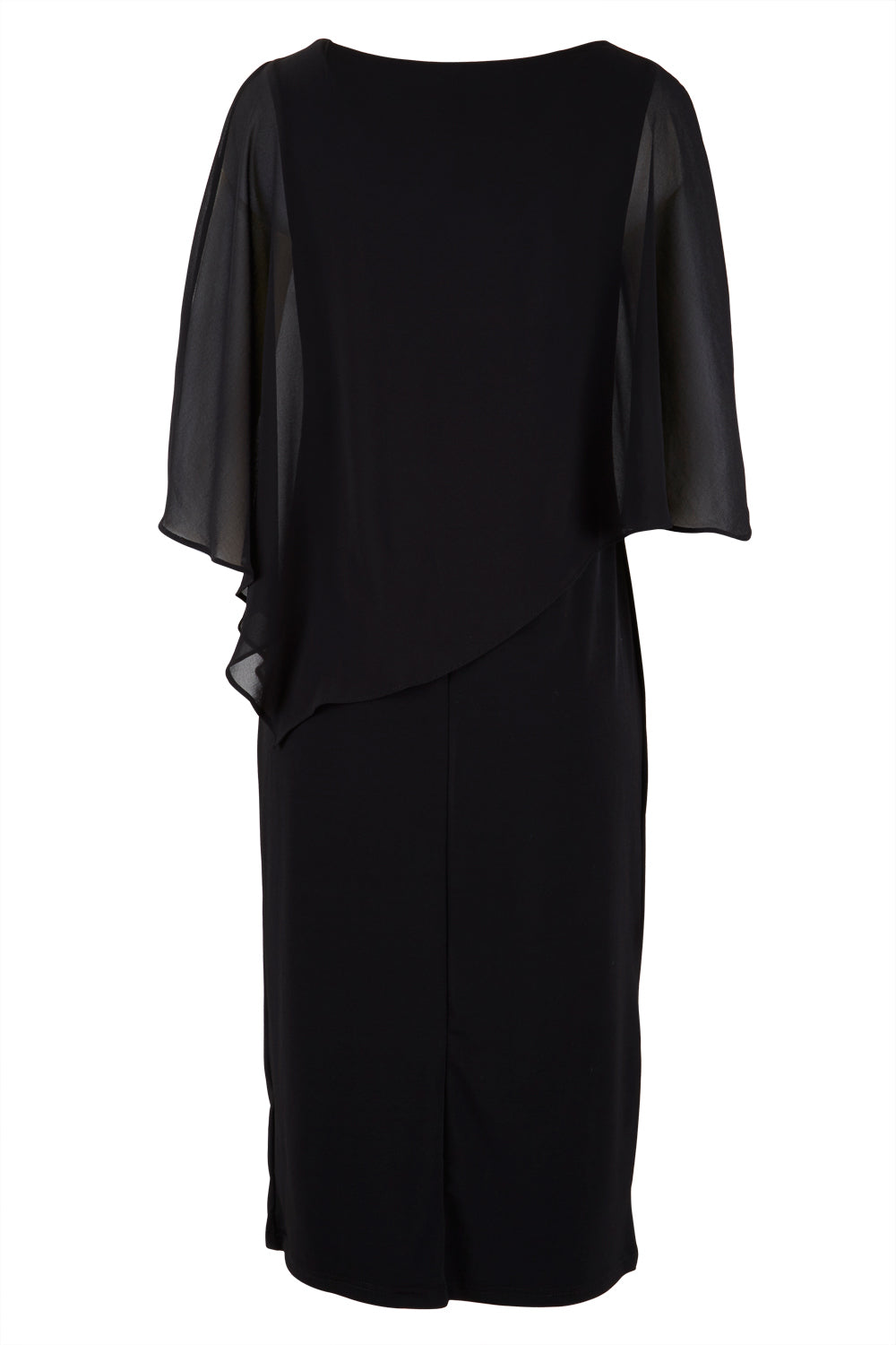 Product shot of The Overlay Midi Dress in colour Black (Black), from the back