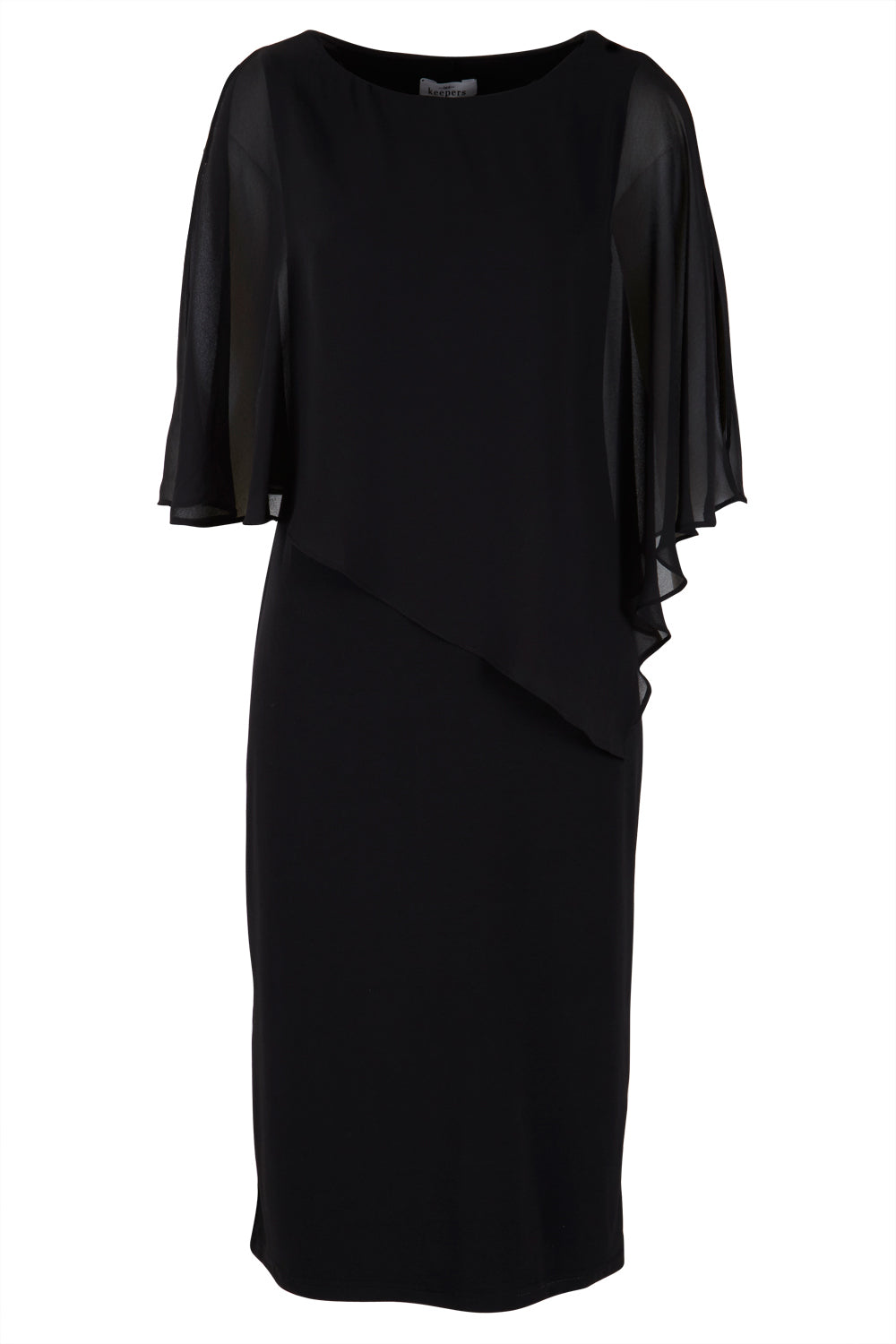 Product shot of The Overlay Midi Dress in colour Black (Black), from the front