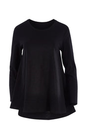 Product shot of The Long Sleeve Swing Tee in colour Black (Black), from the front