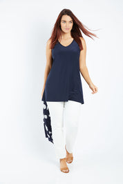 Model Laura wearing size 14 of The Mesh Twin Set in colour Navy (Blue), from the front, showing the whole outfit