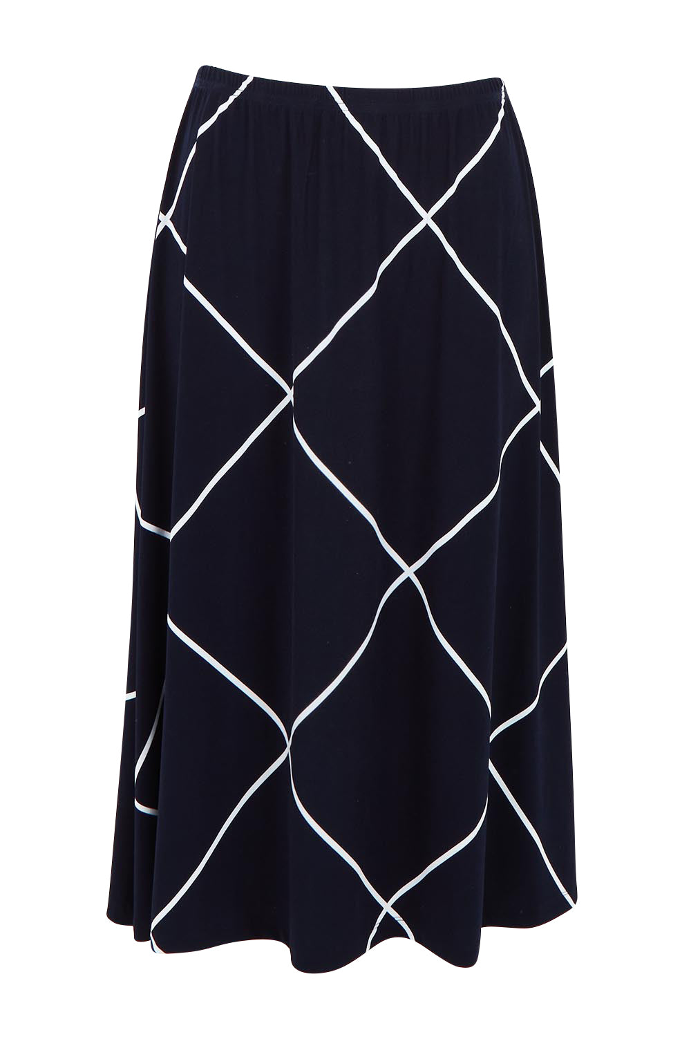 Product shot of The Pull On Skirt in colour Navywhite (Blue), from the front
