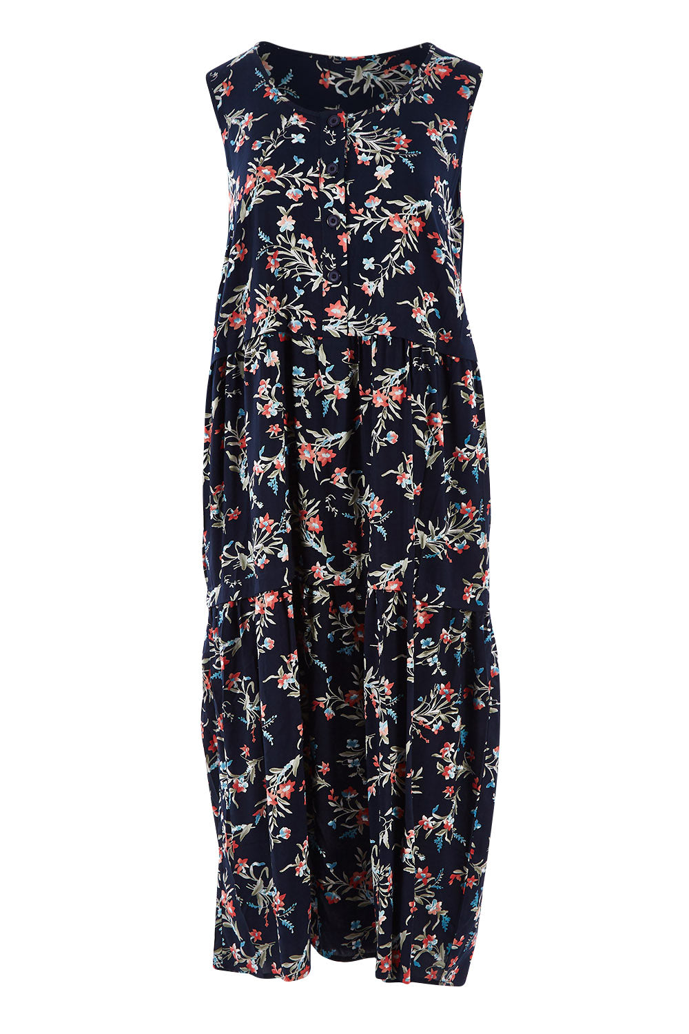 Product shot of The Print Layered Maxi in colour Navyprint (Blue), from the front