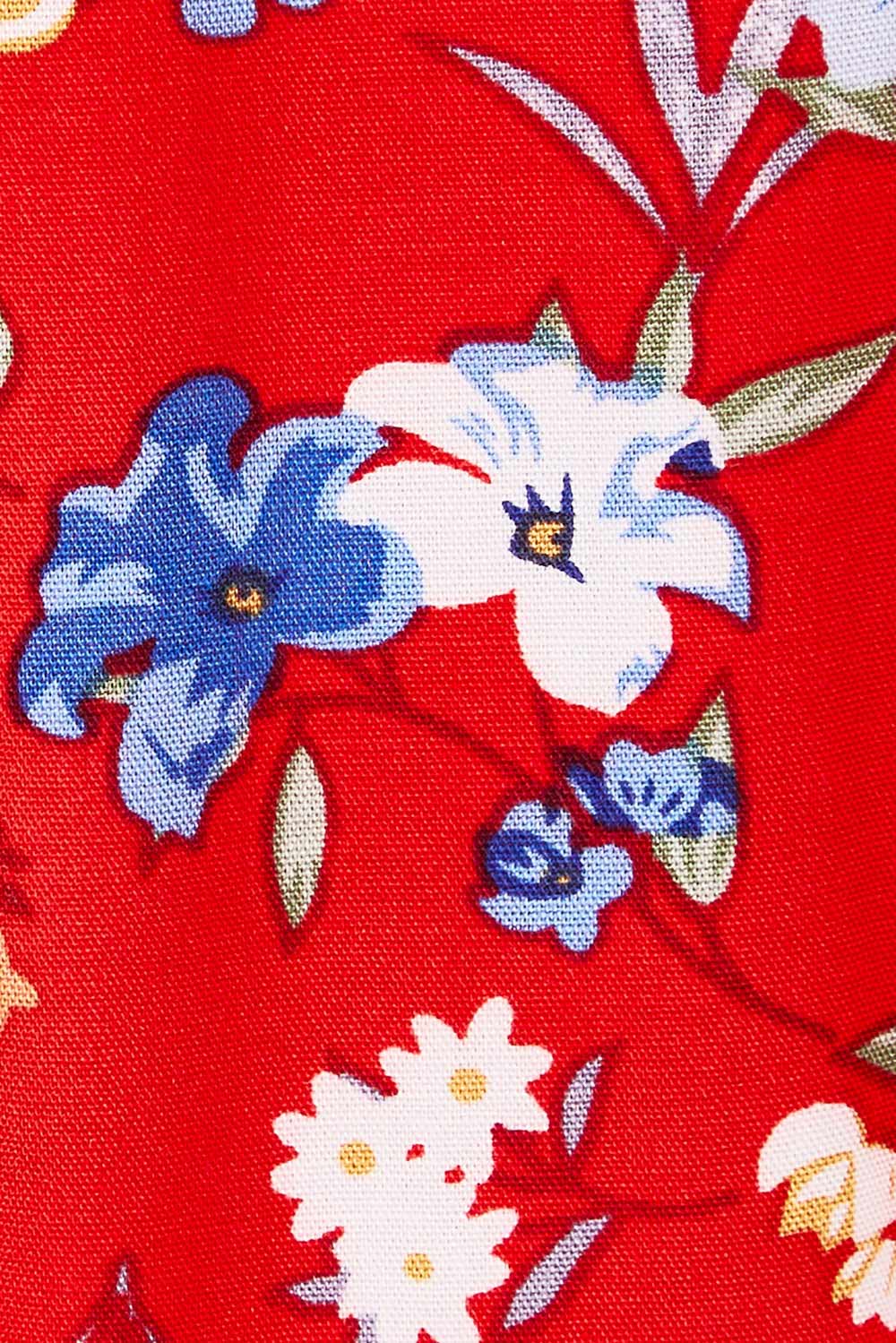 Product shot of The Print Layered Maxi in colour Redfloral (Red), detail