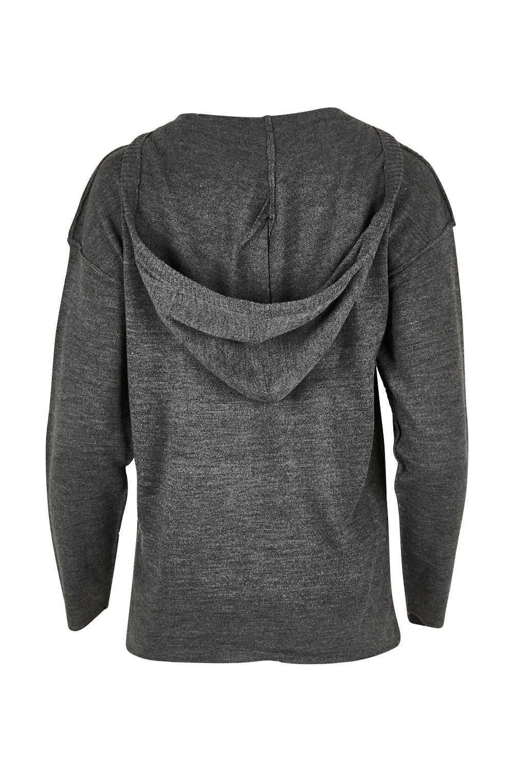 Product shot of The Hoody Knit Jumper in colour Charcoal (Grey), from the back