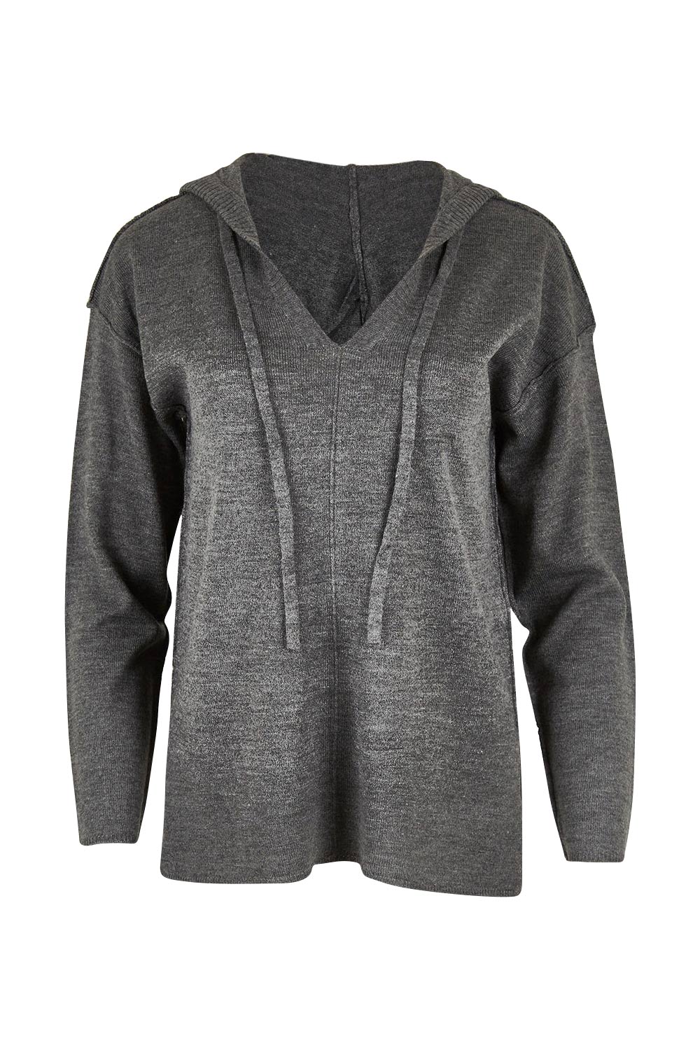 Product shot of The Hoody Knit Jumper in colour Charcoal (Grey), from the front