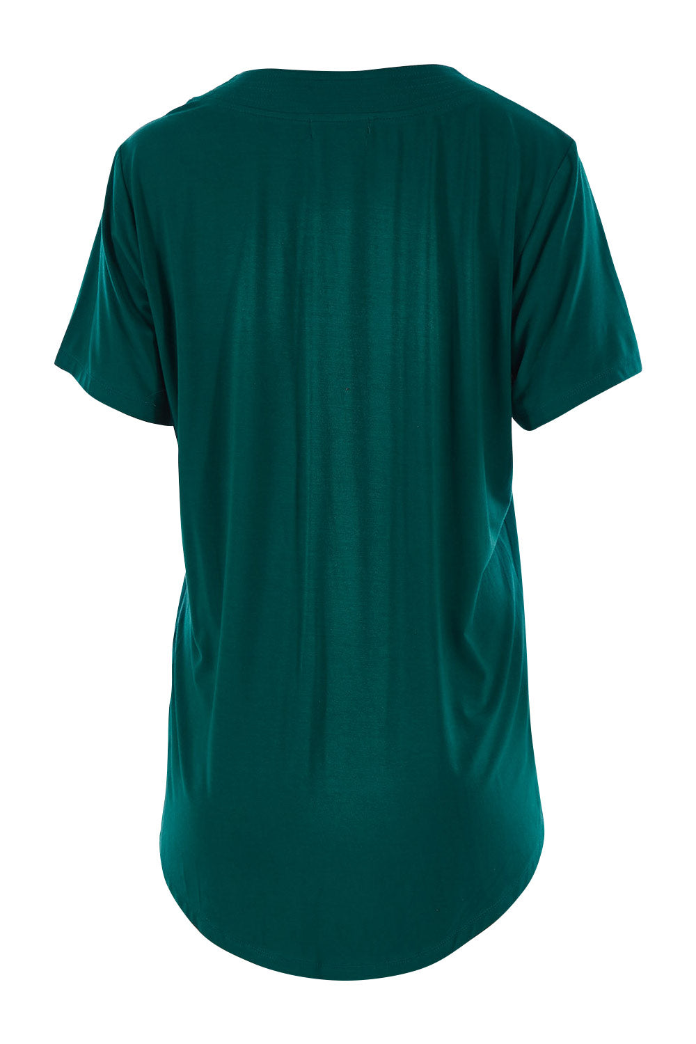 Product shot of The Stitch Detail Short Sleeve Top in colour Pinegreen (Green), from the back