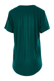 Product shot of The Stitch Detail Short Sleeve Top in colour Pinegreen (Green), from the back