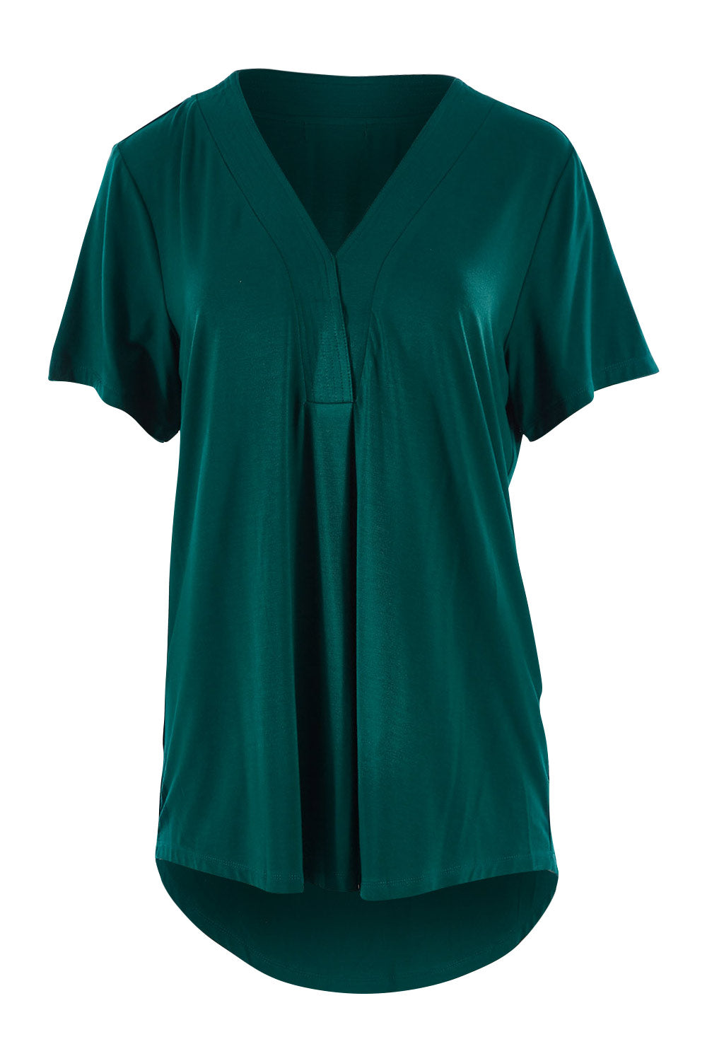Product shot of The Stitch Detail Short Sleeve Top in colour Pinegreen (Green), from the front