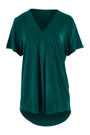 Product shot of The Stitch Detail Short Sleeve Top in colour Pinegreen (Green), from the front