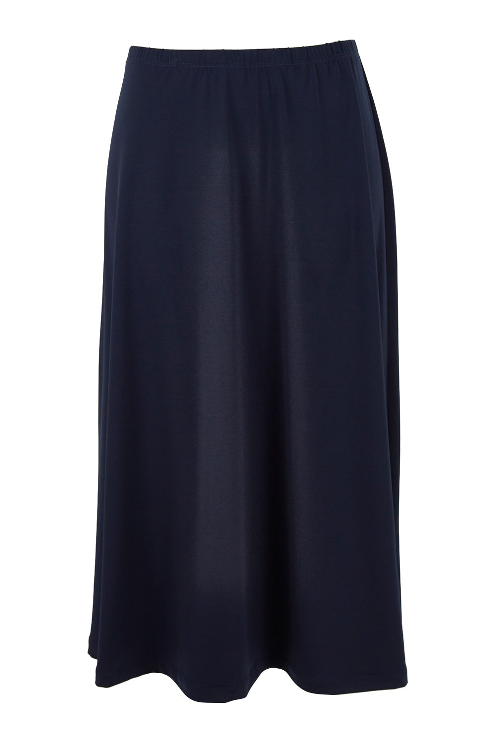 Product shot of The Recycled Pull On Skirt in colour Navy (Blue), from the front