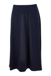 Product shot of The Recycled Pull On Skirt in colour Navy (Blue), from the front