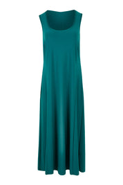 Product shot of The Recycled A Line Midi Dress in colour Deeplagoon (Green), from the front