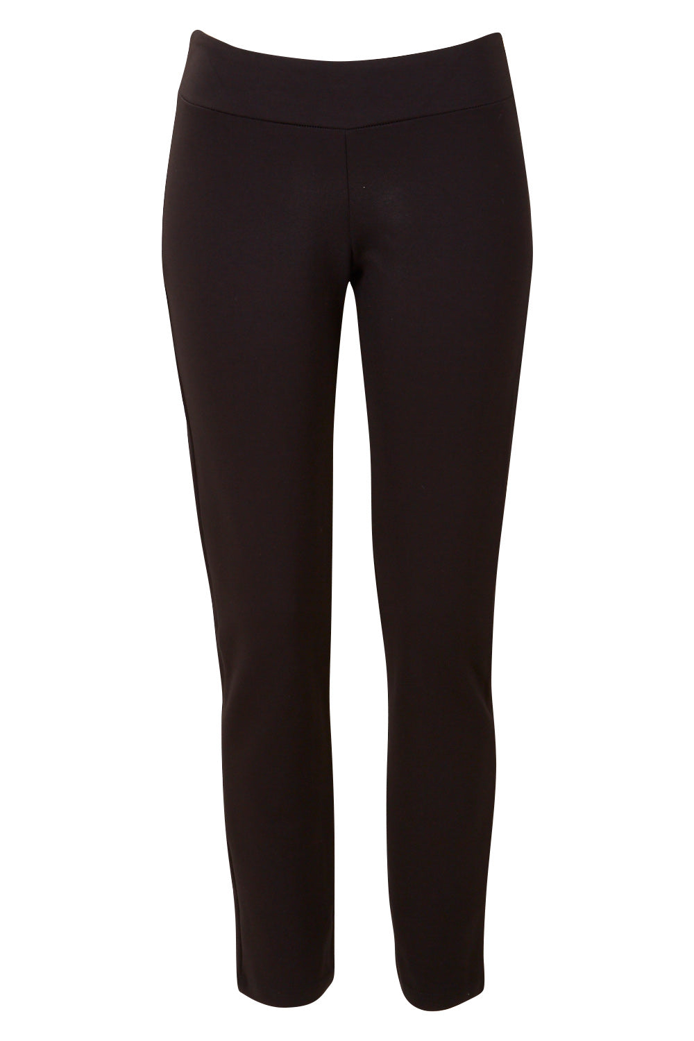 Product shot of The Straight Leg Ponte Pant in colour Black (Black), from the front