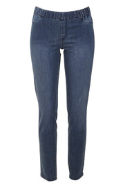 Product shot of The Everyday Jegging in colour Denim (Blue), from the front