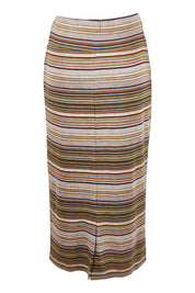 Product shot of The Striped Light Knit Lined Skirt in colour Khaki (Green), from the back