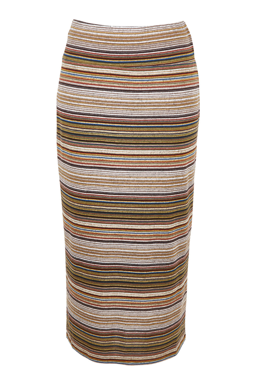Product shot of The Striped Light Knit Lined Skirt in colour Khaki (Green), from the front