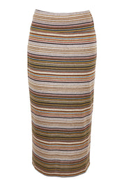 Product shot of The Striped Light Knit Lined Skirt in colour Khaki (Green), from the front