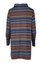 Product shot of The Striped Light Knit Tunic in colour Bluestripe (Blue), from the back