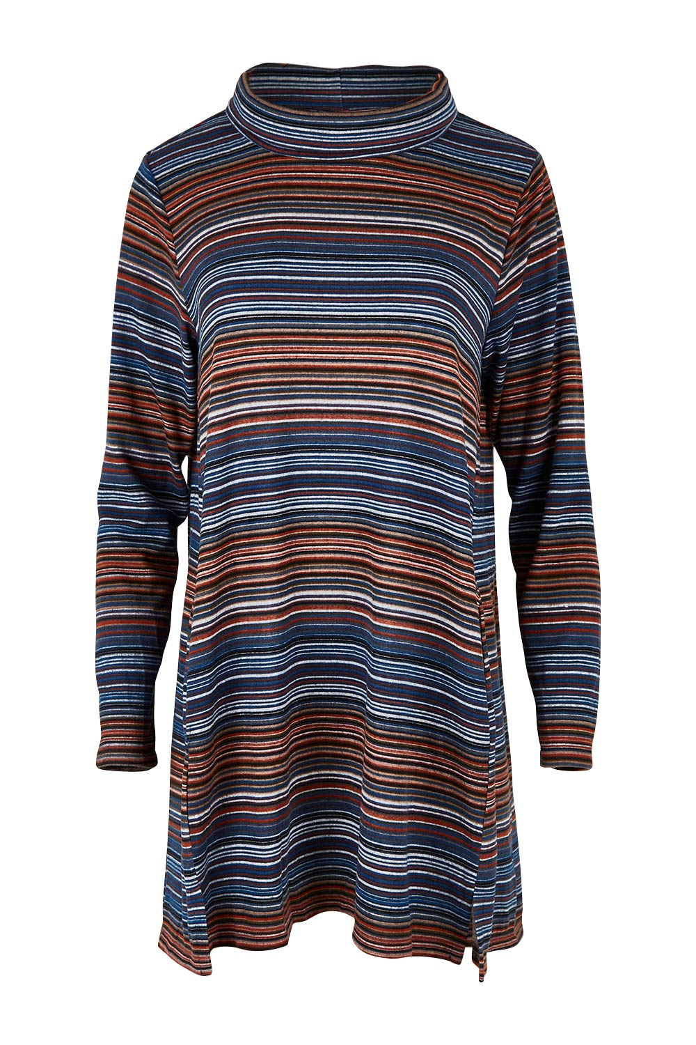 Product shot of The Striped Light Knit Tunic in colour Bluestripe (Blue), from the front