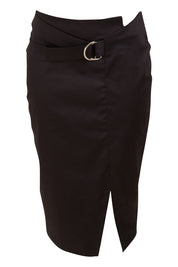 Product shot of The Folded Front Skirt in colour Black (Black), from the front
