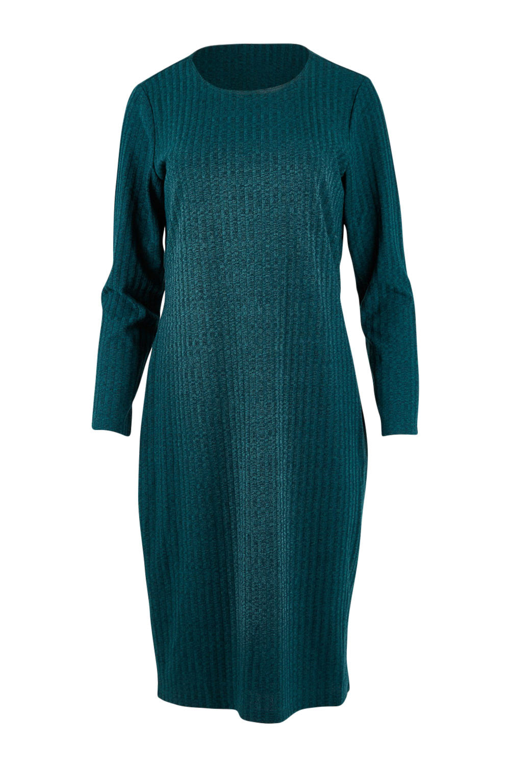 Product shot of The Textured Knit Lined Dress in colour Petrol (Blue), from the front