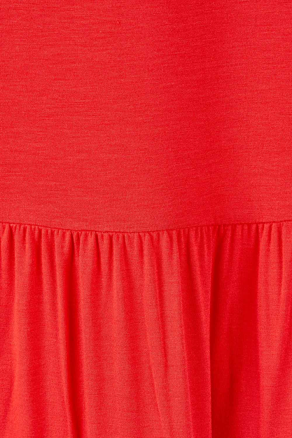 Product shot of The Tiered Tank Dress in colour Red (Red), detail