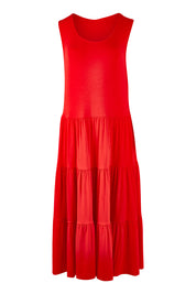 Product shot of The Tiered Tank Dress in colour Red (Red), from the front