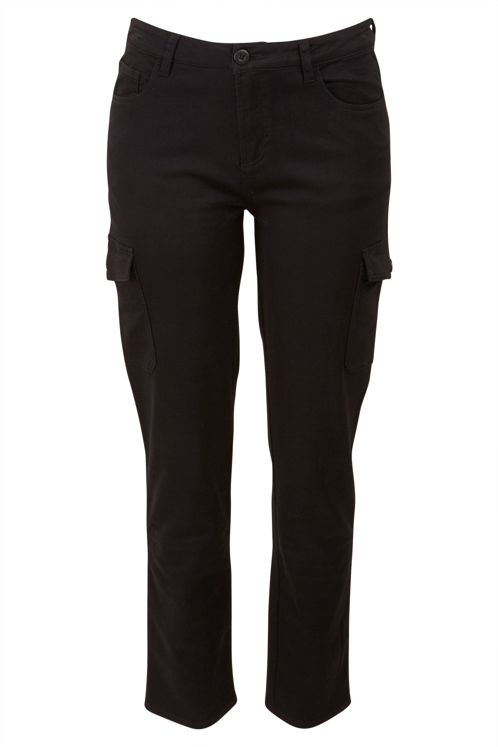 Product shot of The Straight Leg Cargo Pant in colour Black (Black), from the front