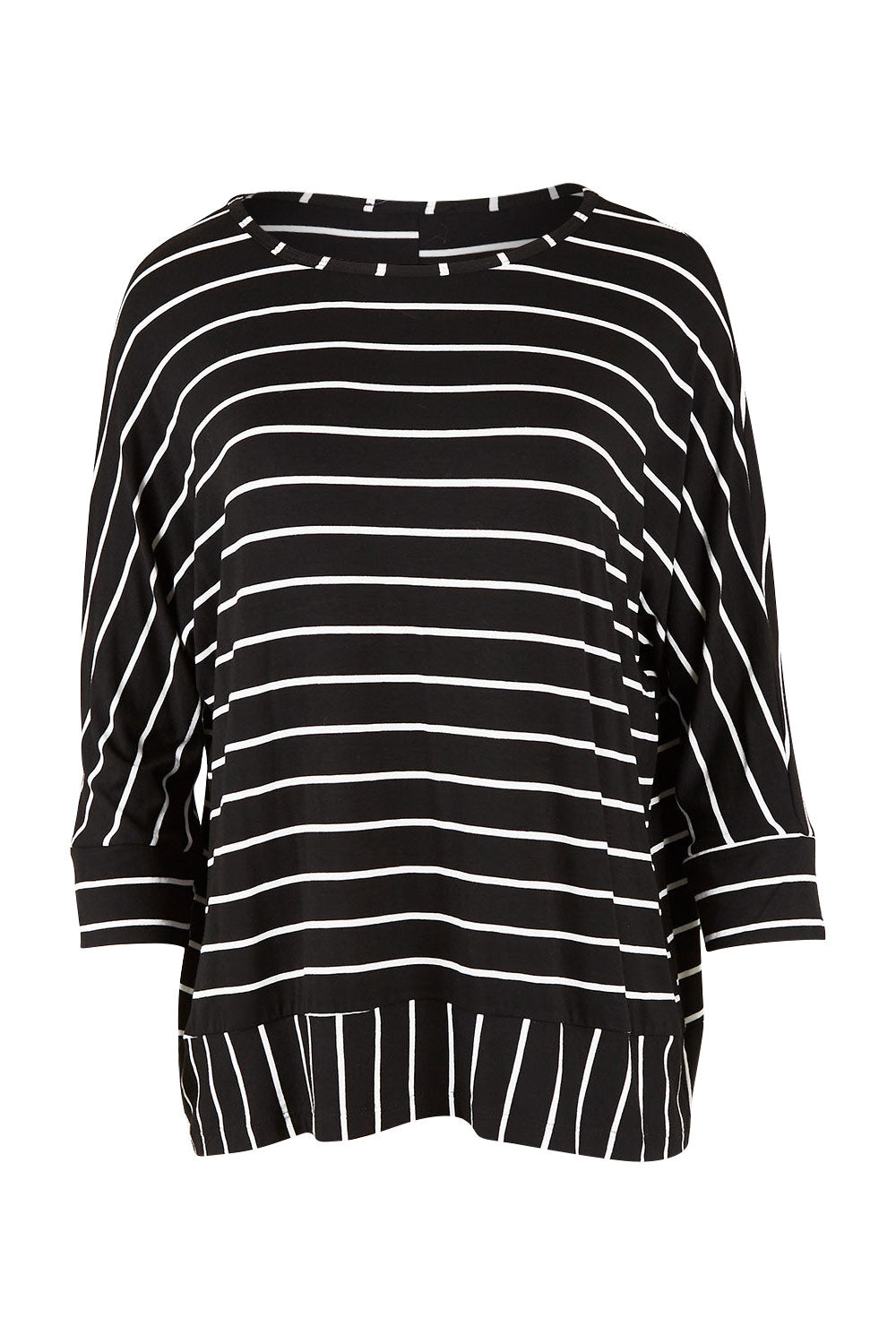 Product shot of The Striped Blocked Tee in colour Blackwhite (Black), from the front