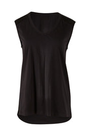 Product shot of The Lace Insert Tank in colour Black (Black), from the front