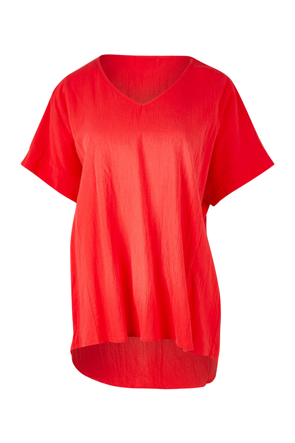 Product shot of The Relaxed Fit Woven Tee in colour Red (Red), from the front